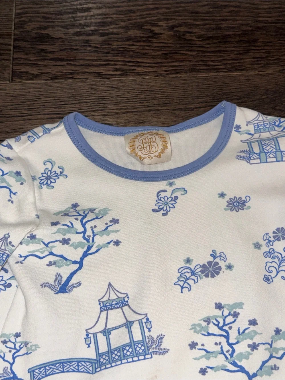 The Beaufort Bonnet Company White and Blue Pagoda Print Girls' Dress 4T